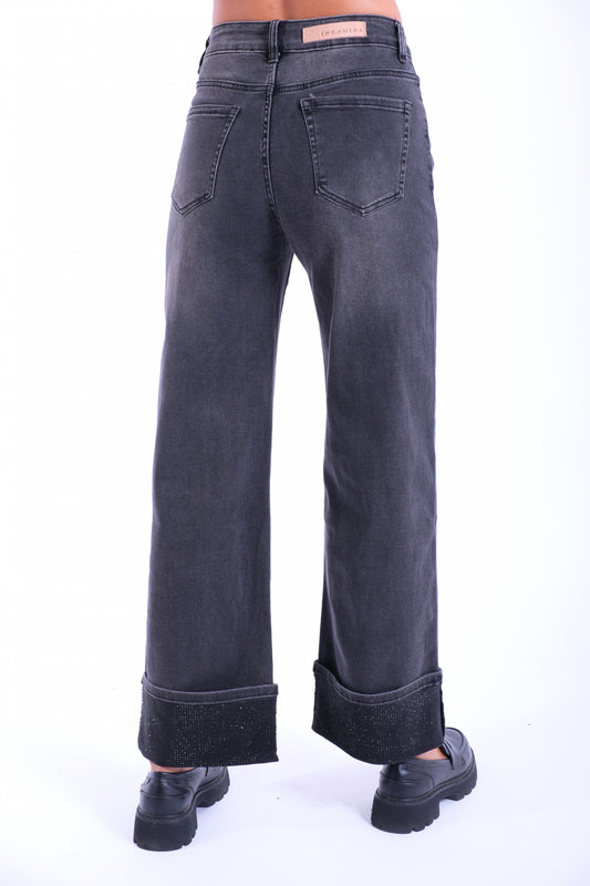 JEANS RISVOLTO STRASS