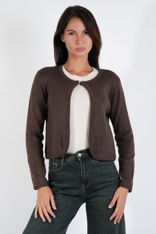 CARDIGAN CORTO CON BORDI TRECCE