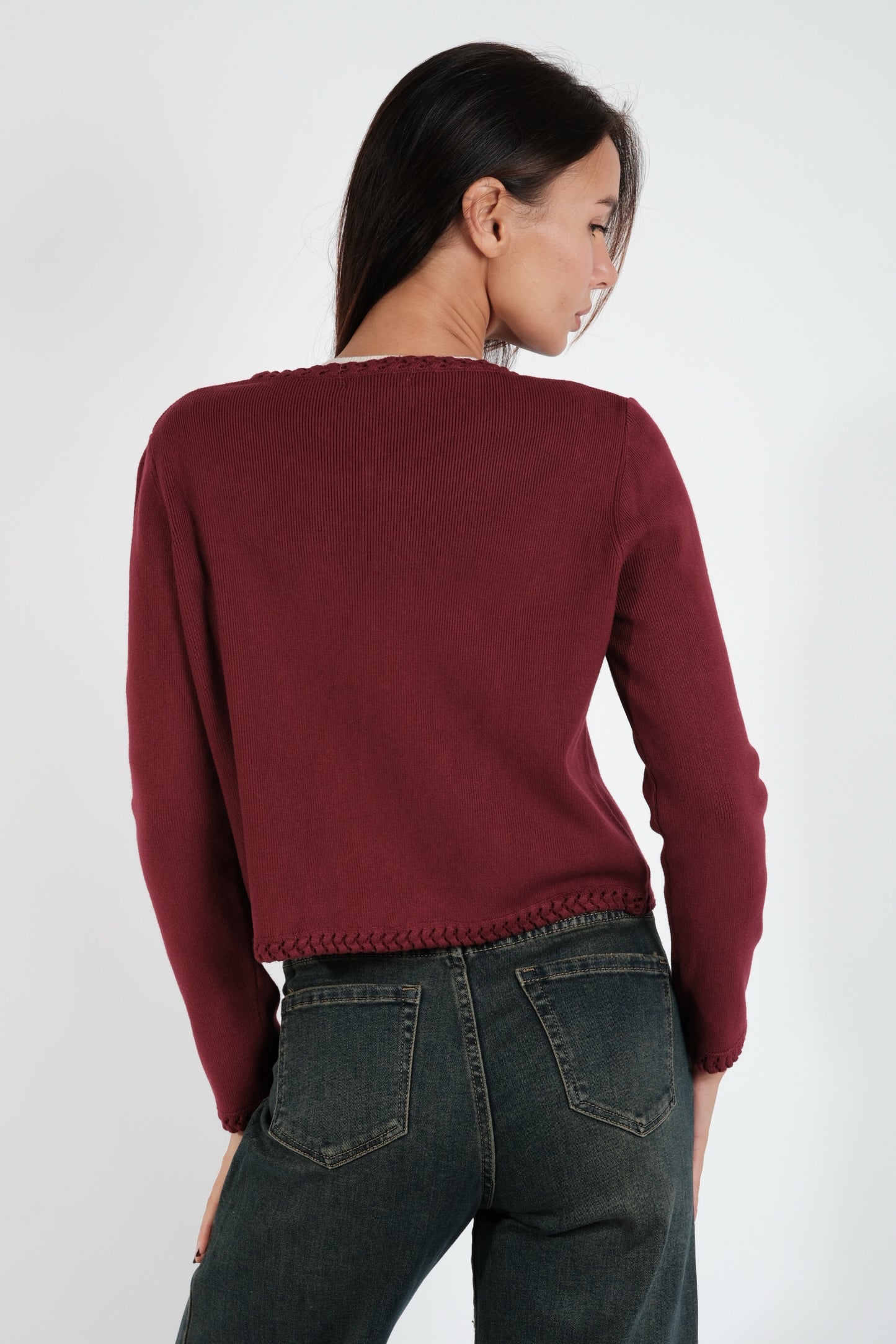 CARDIGAN CORTO CON BORDI TRECCE
