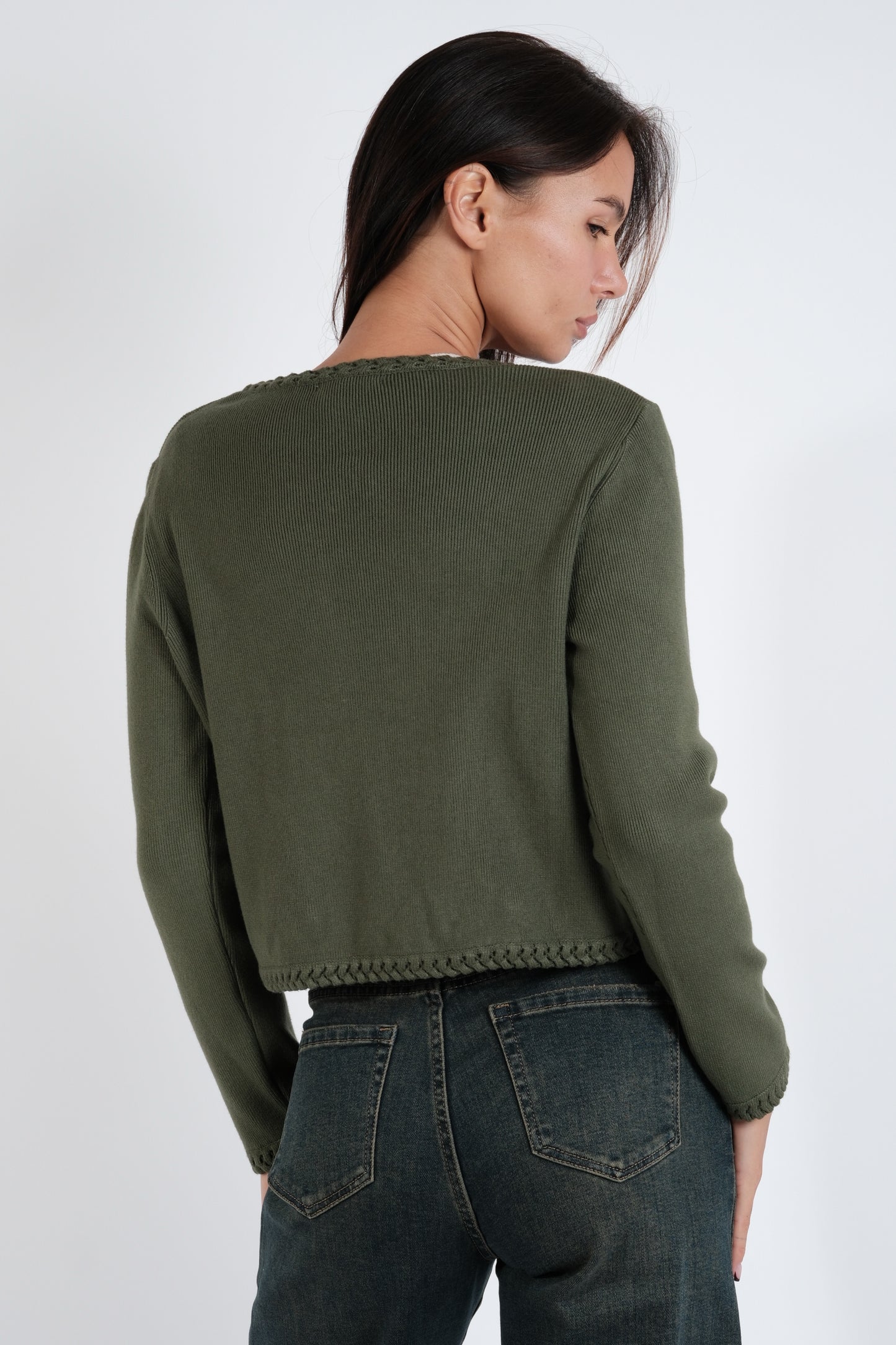 CARDIGAN CORTO CON BORDI TRECCE