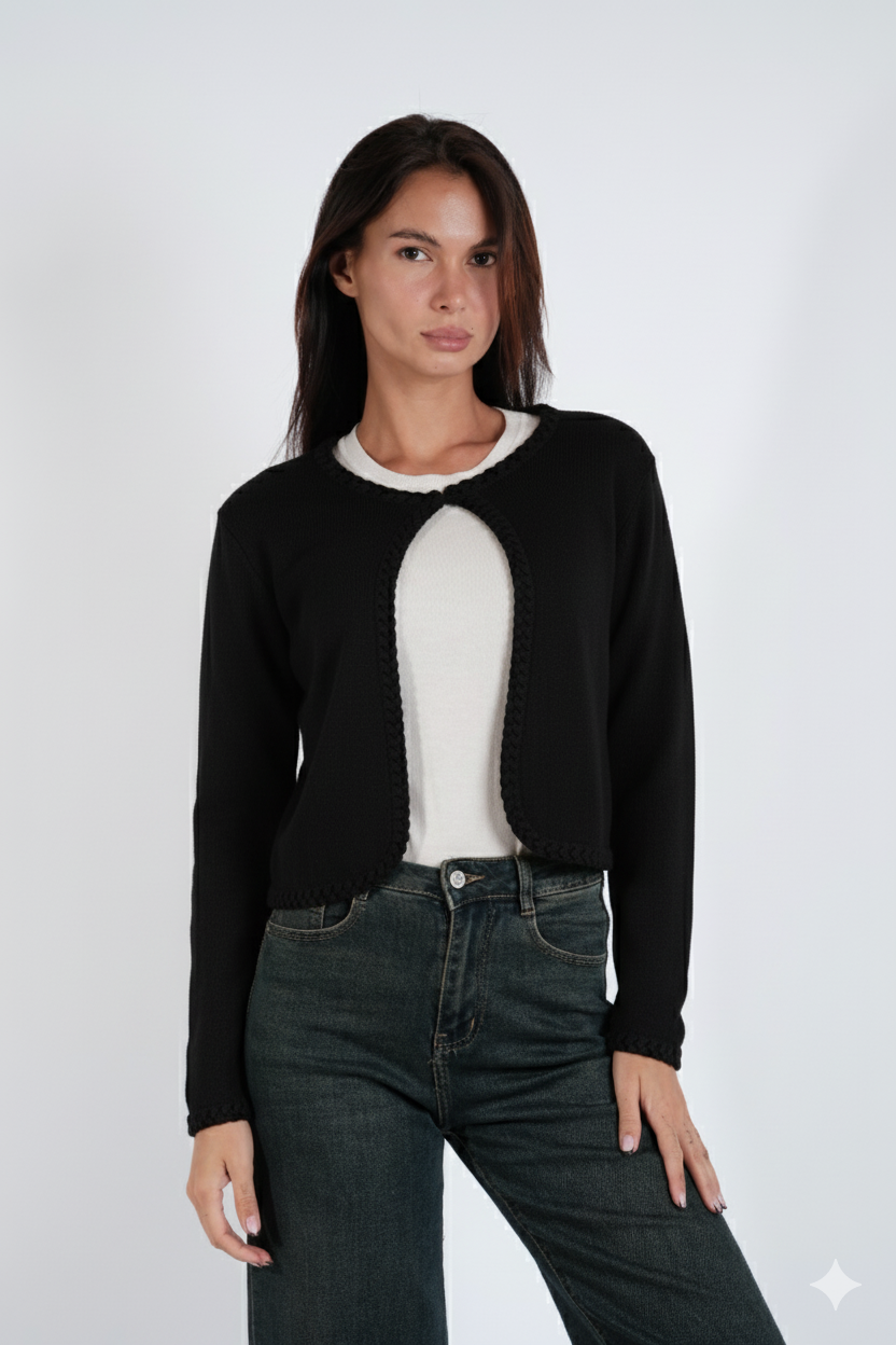 CARDIGAN CORTO CON BORDI TRECCE