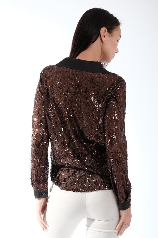 CAMICIA CON PAILLETTES|Colore:Moro