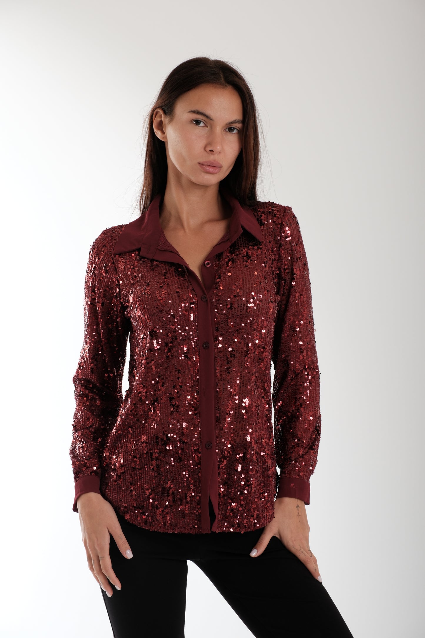 CAMICIA CON PAILLETTES|Colore:Rosso