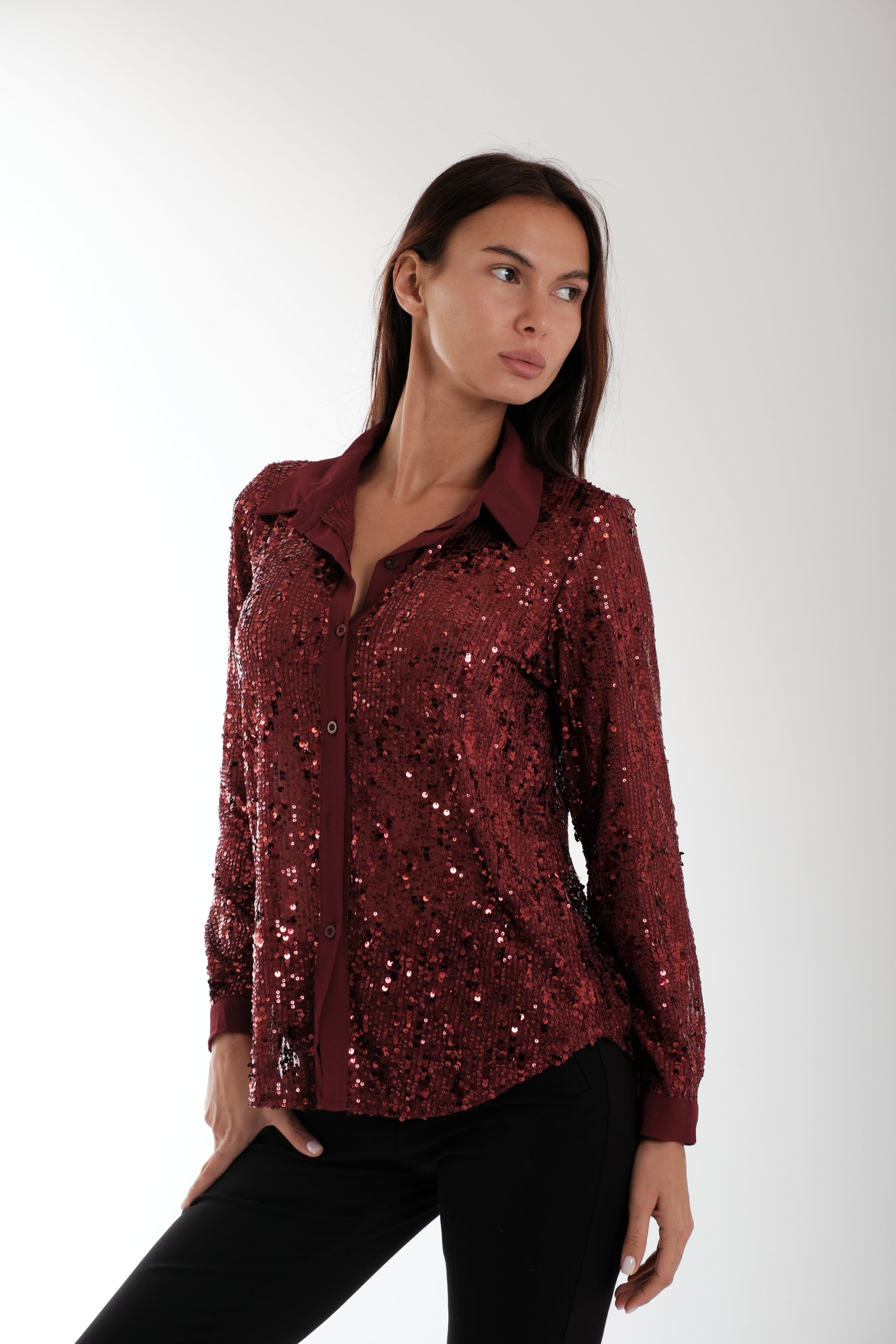 CAMICIA CON PAILLETTES|Colore:Rosso