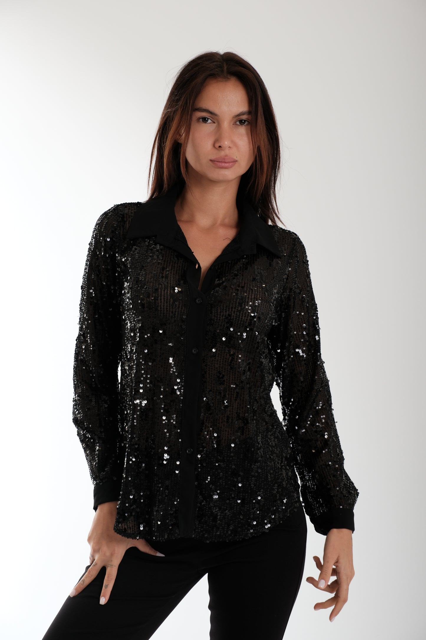 CAMICIA CON PAILLETTES|Colore:Nero
