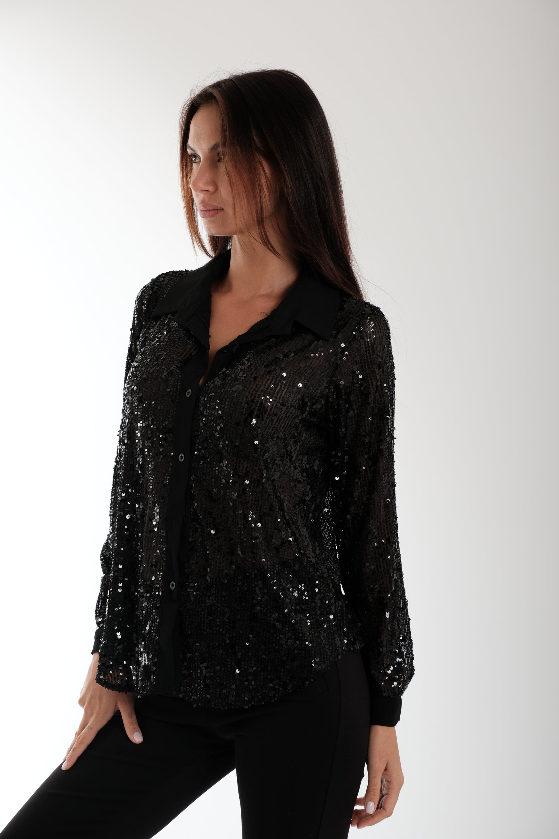CAMICIA CON PAILLETTES|Colore:Nero