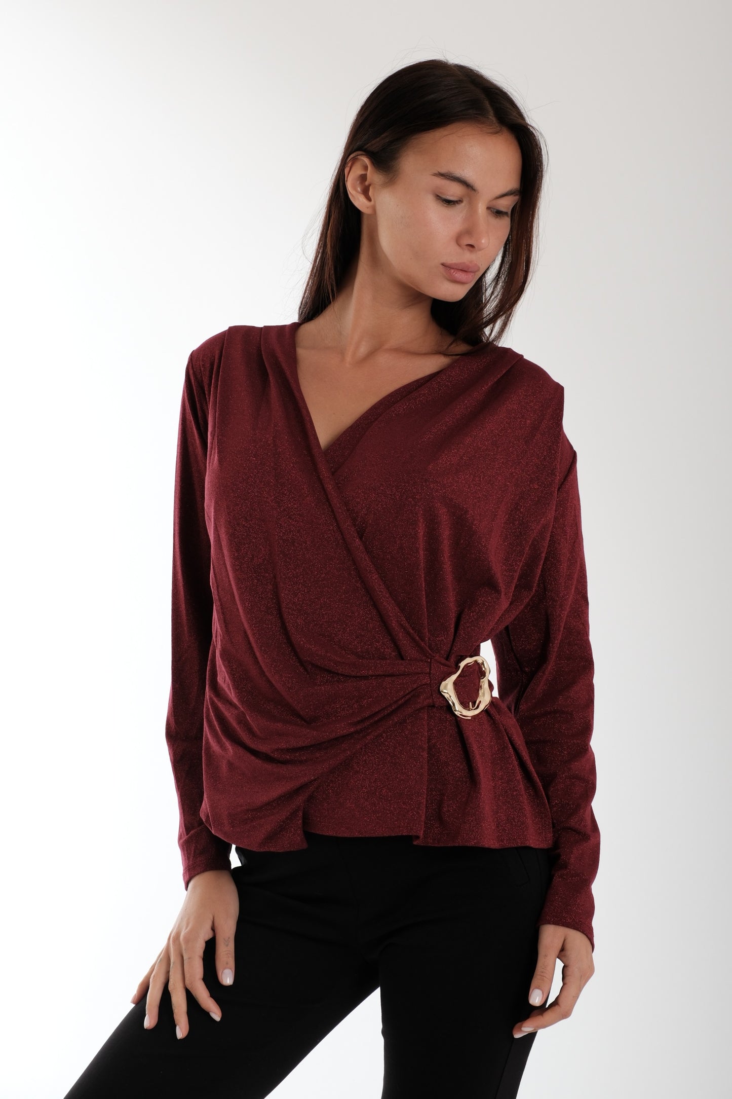 BLUSA INCROCIO LUREX|Colore:Rosso