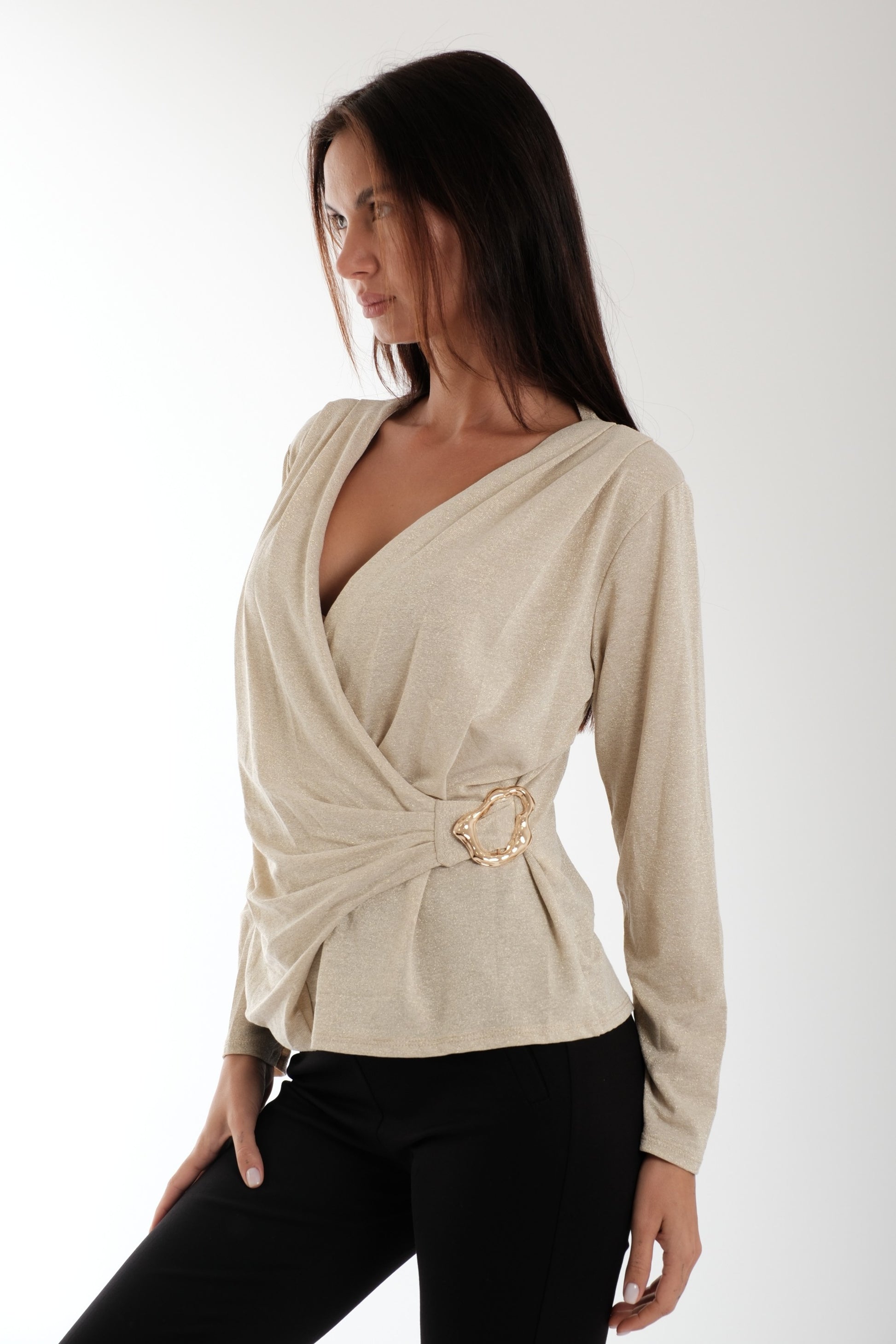 BLUSA INCROCIO LUREX|Colore:Oro