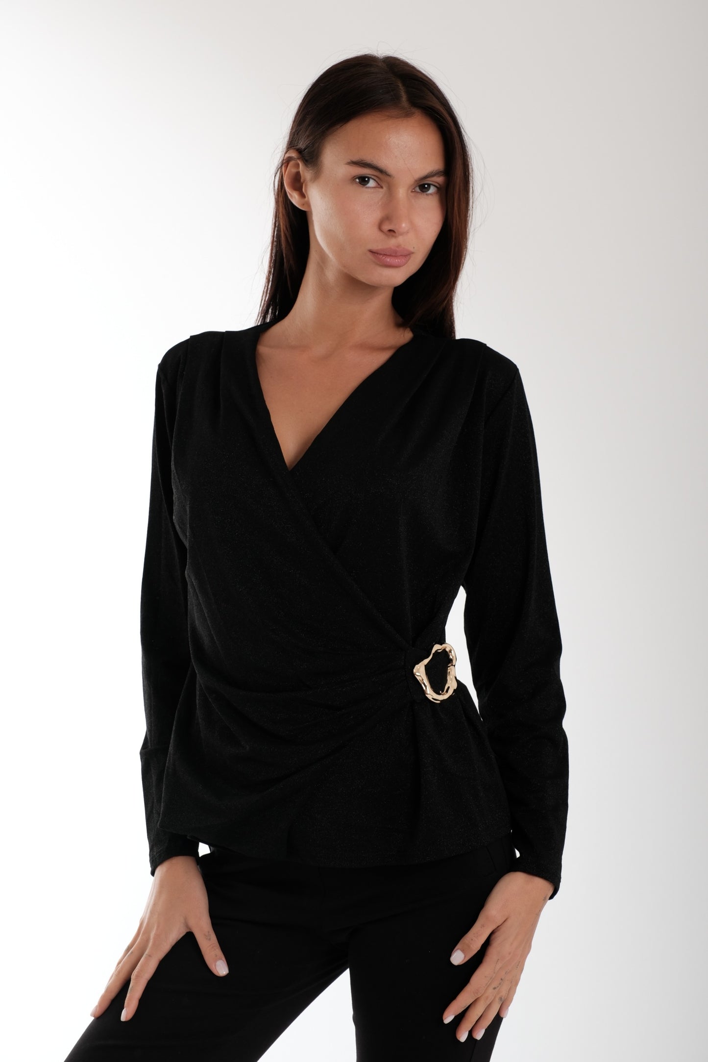 BLUSA INCROCIO LUREX|Colore:Nero