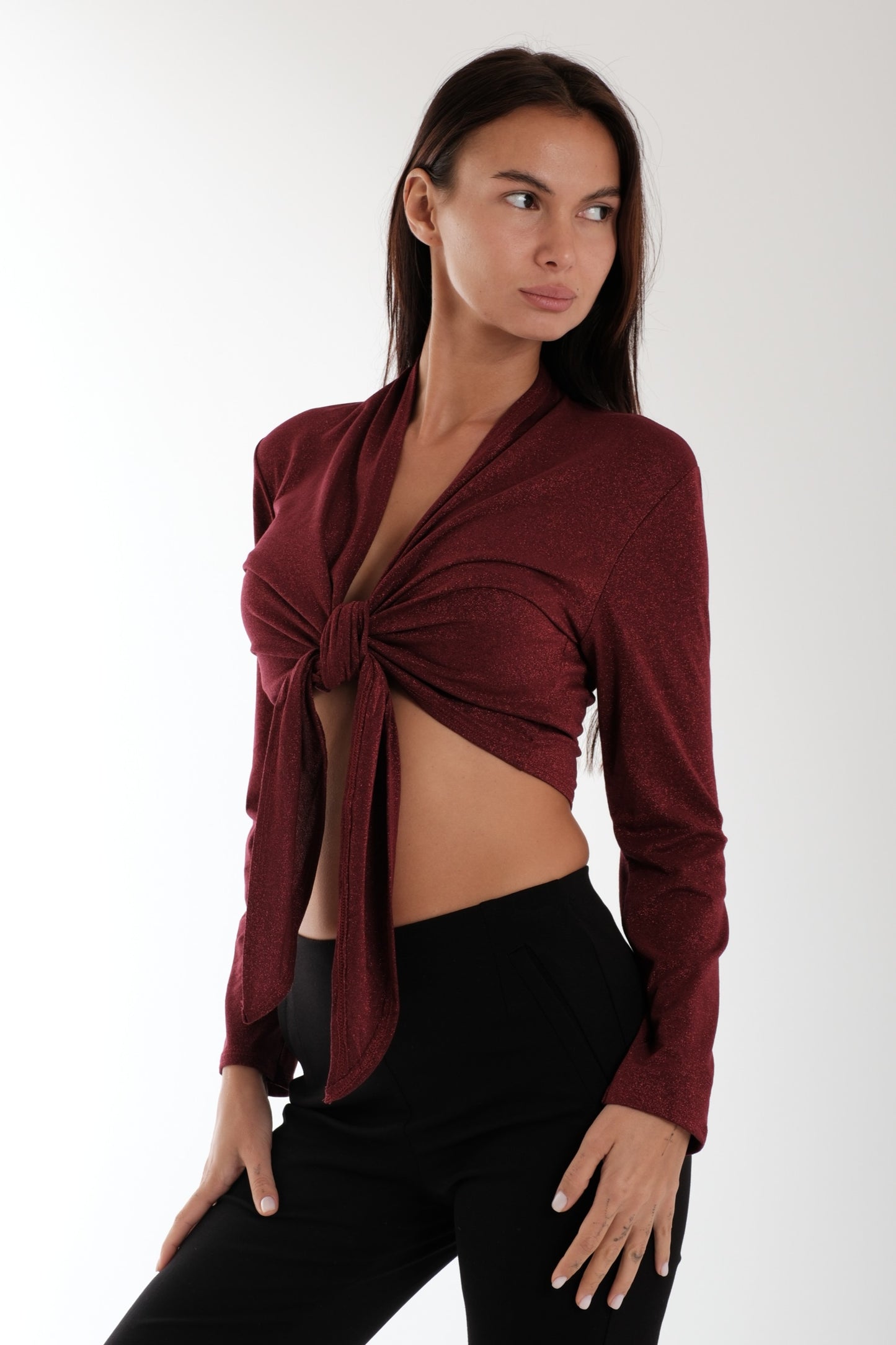 CARDIGAN CORTO IN LUREX|Colore:Rosso
