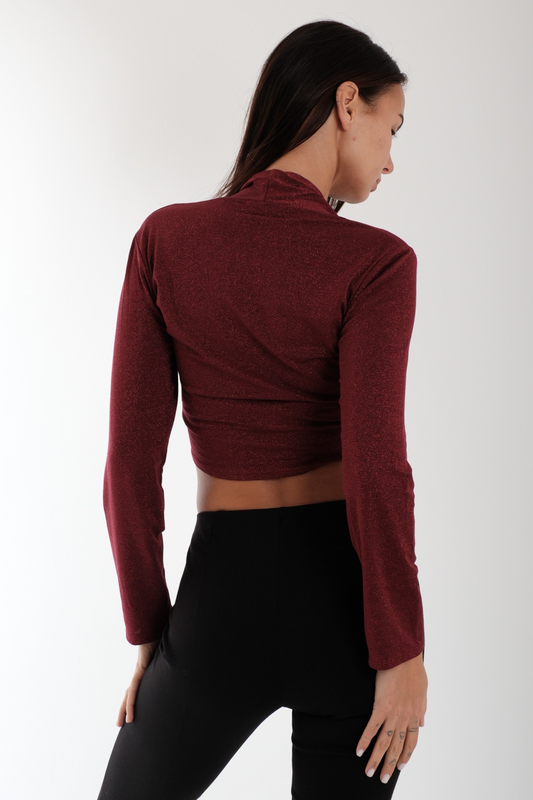 CARDIGAN CORTO IN LUREX|Colore:Rosso
