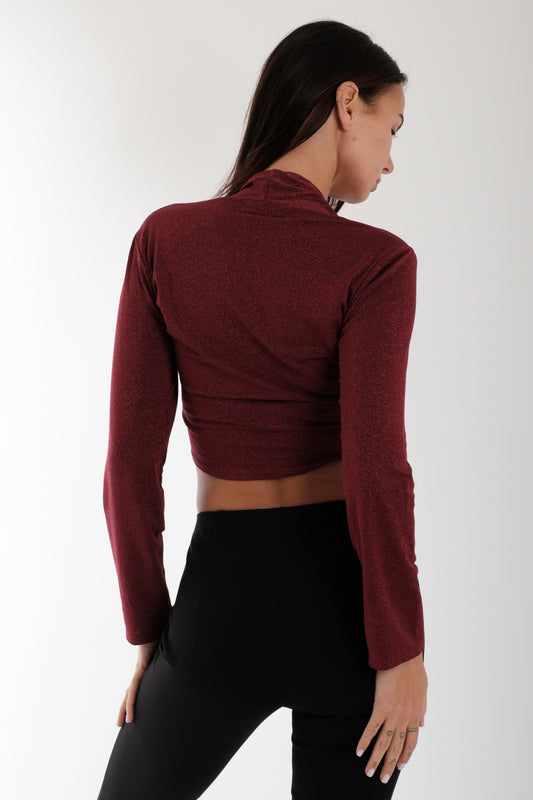 CARDIGAN CORTO IN LUREX|Colore:Rosso