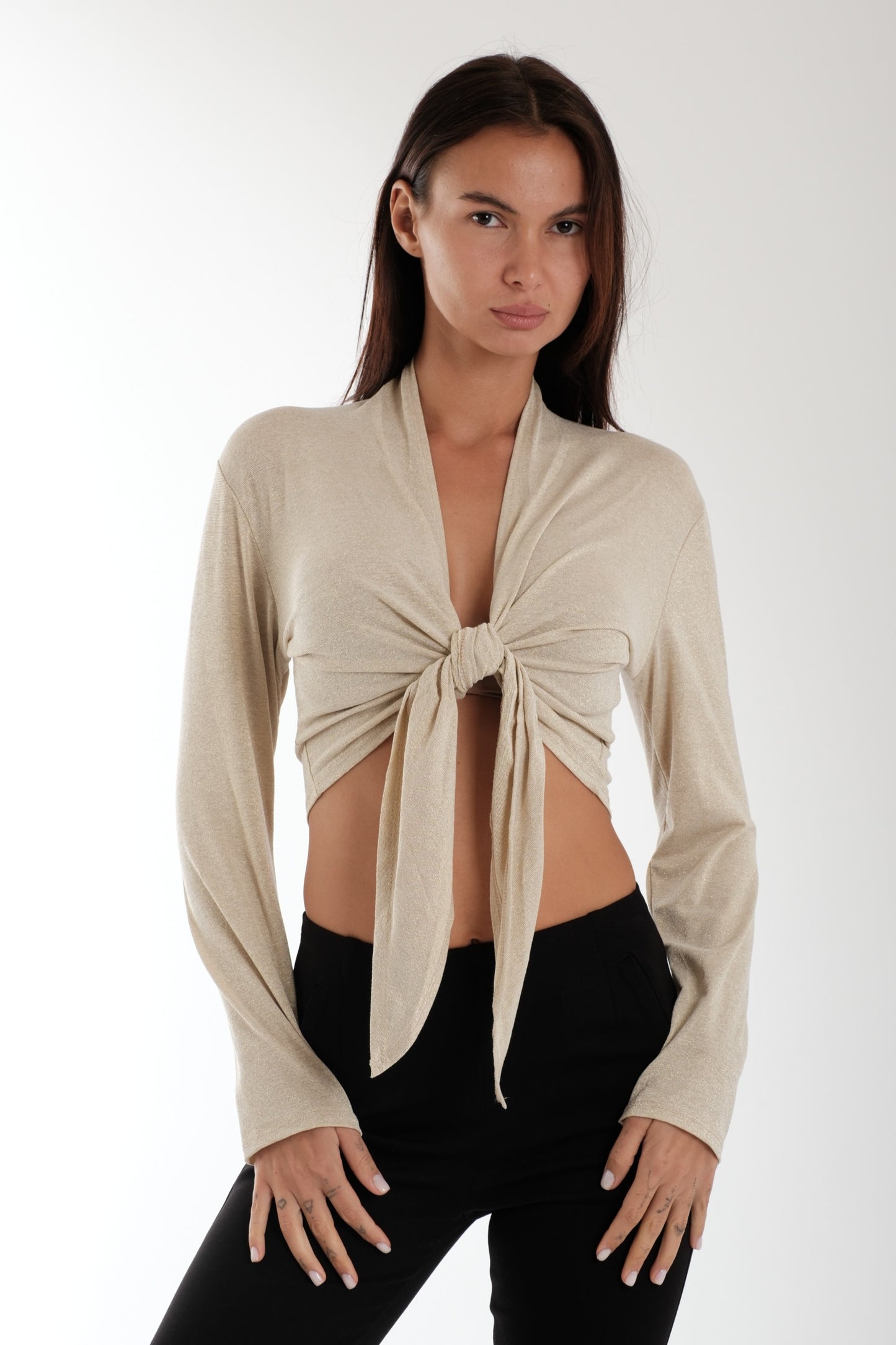 CARDIGAN CORTO IN LUREX|Colore:Oro