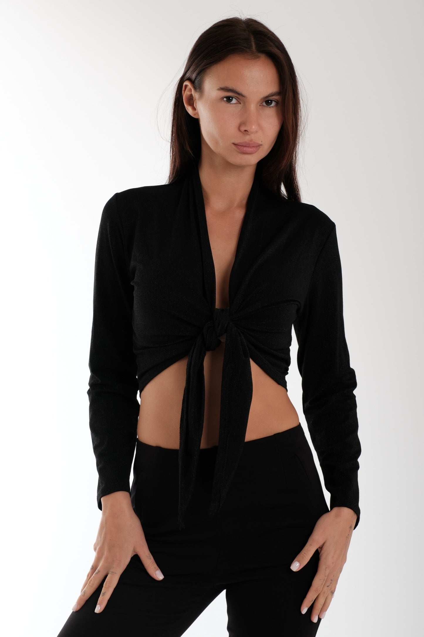 CARDIGAN CORTO IN LUREX|Colore:Nero