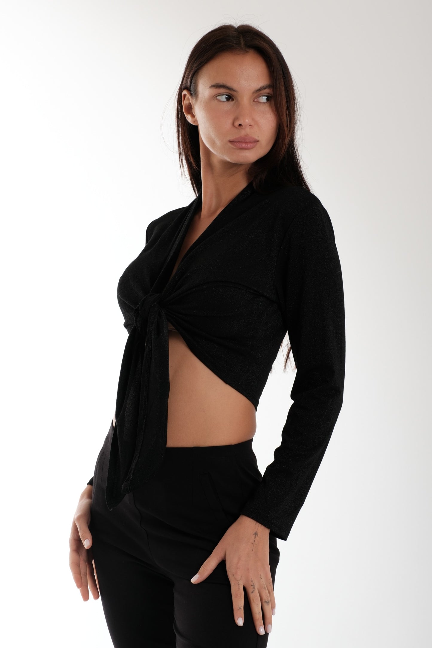 CARDIGAN CORTO IN LUREX|Colore:Nero