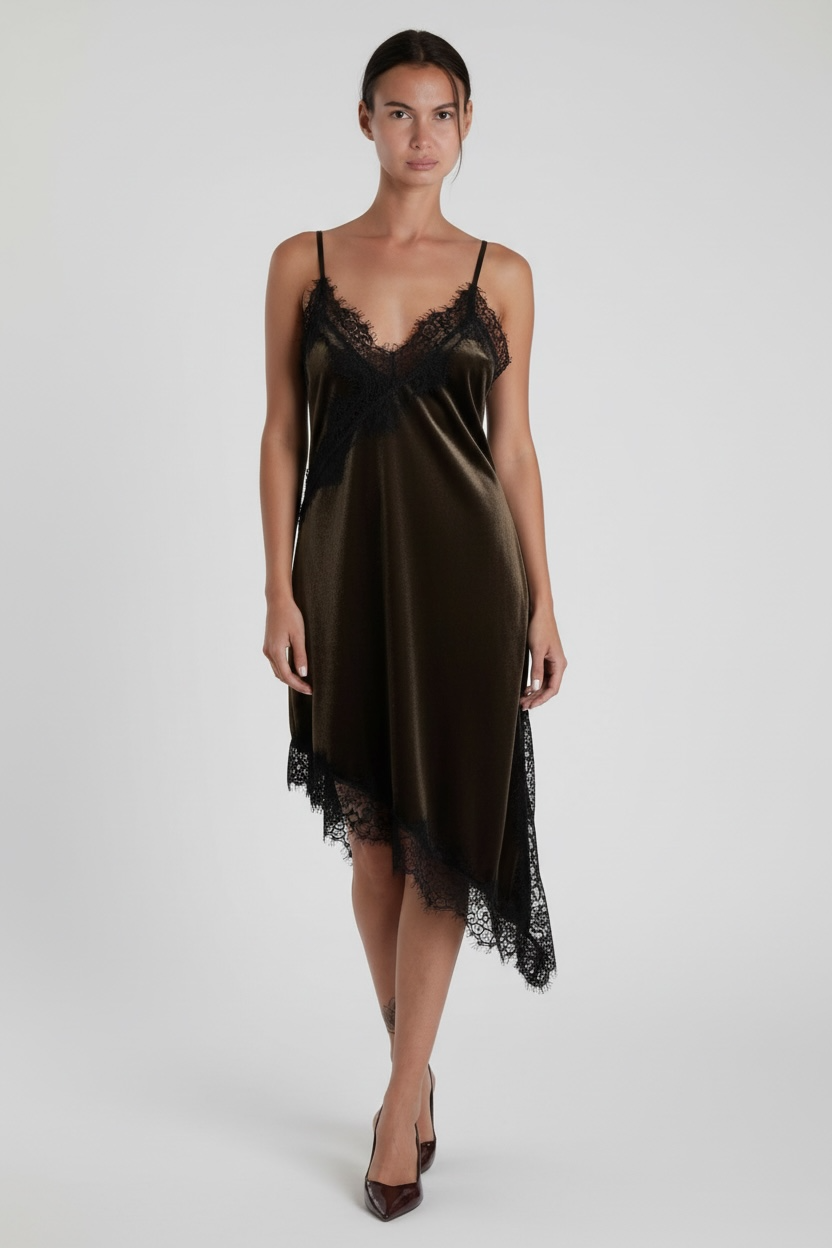 ABITO DIAGONALE CON RICAMI|Colore:Moro