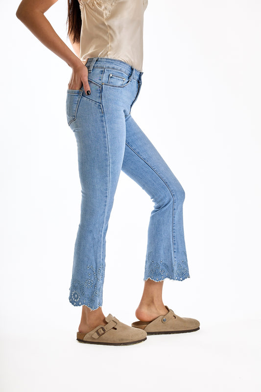 JEANS TROMBETTA RICAMO|Colore:Jeans