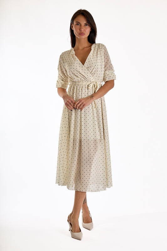 ABITO LUNGO INCROCIO POIS|Colore:Avorio