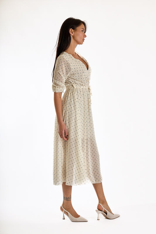 ABITO LUNGO INCROCIO POIS|Colore:Avorio