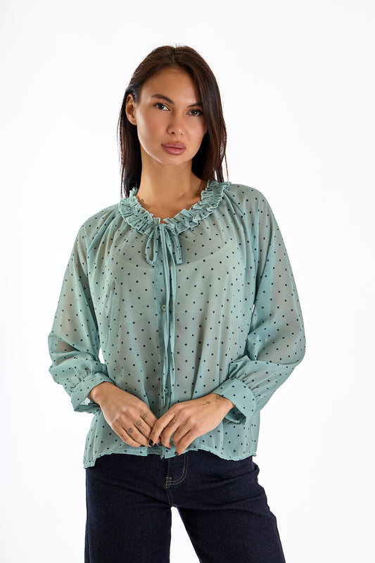 CAMICIA COLLO ARRICCIATO POIS|Colore:Menta