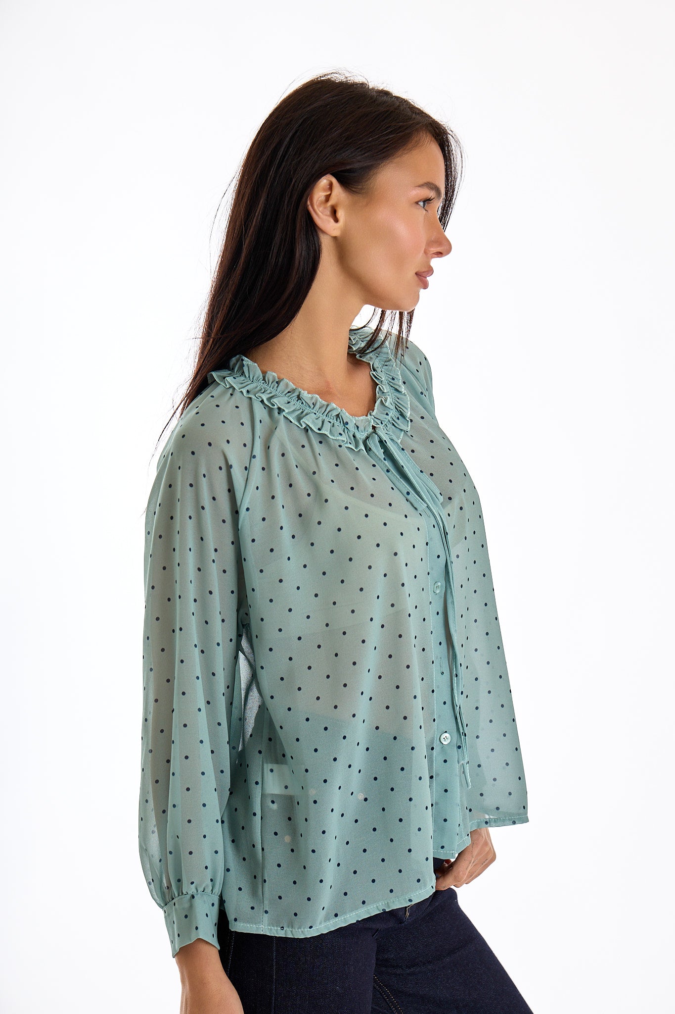 CAMICIA COLLO ARRICCIATO POIS|Colore:Menta