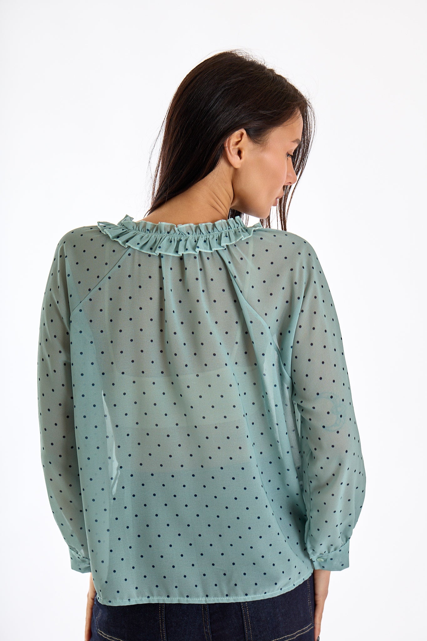 CAMICIA COLLO ARRICCIATO POIS|Colore:Menta