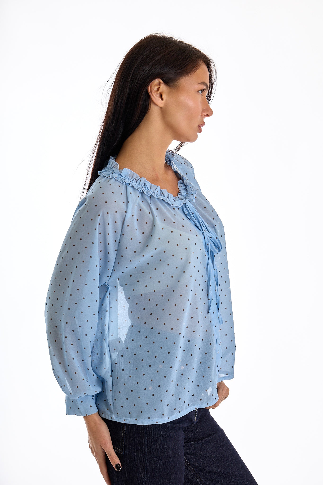 CAMICIA COLLO ARRICCIATO POIS|Colore:Celeste