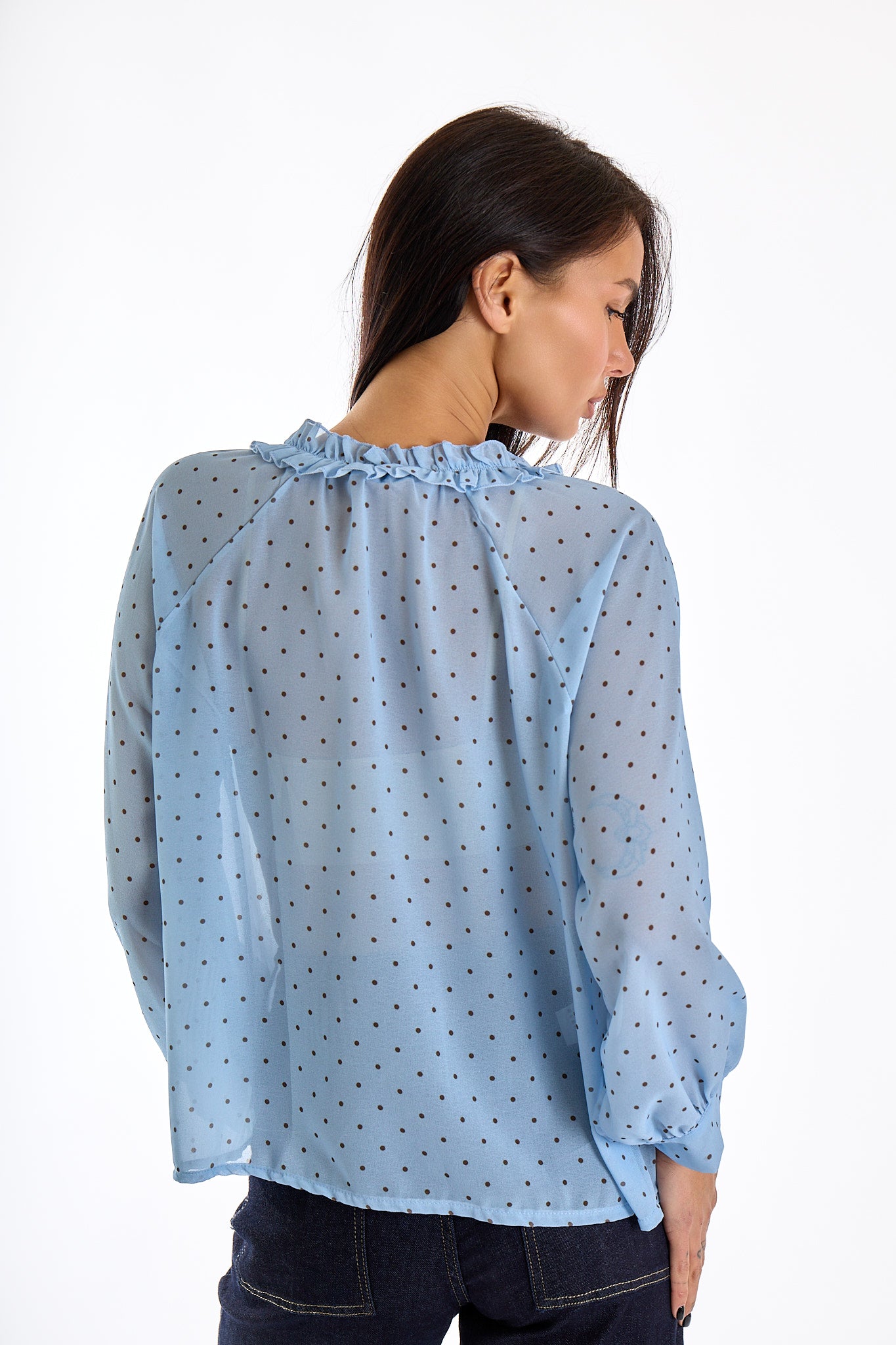 CAMICIA COLLO ARRICCIATO POIS|Colore:Celeste