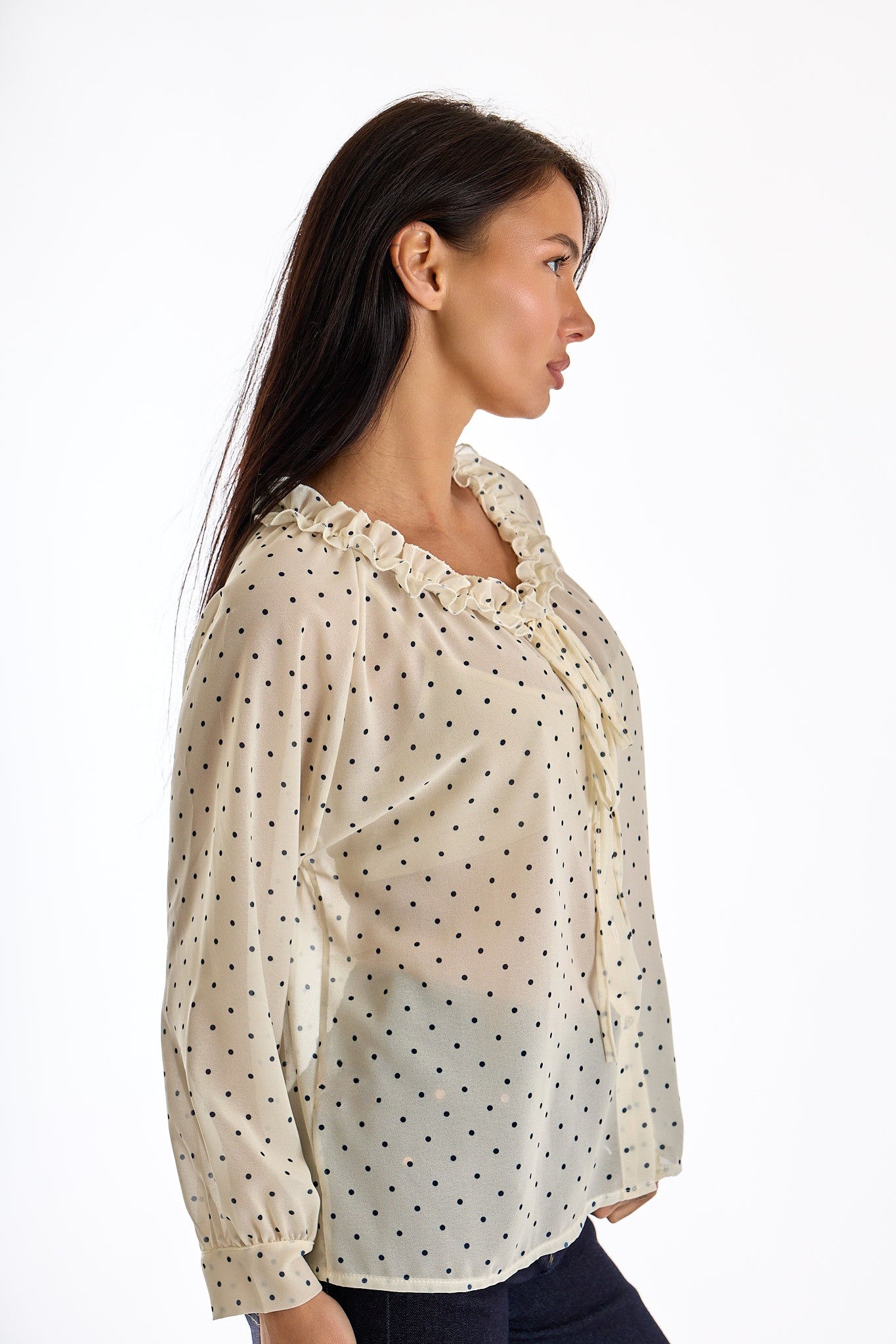 CAMICIA COLLO ARRICCIATO POIS|Colore:Avorio