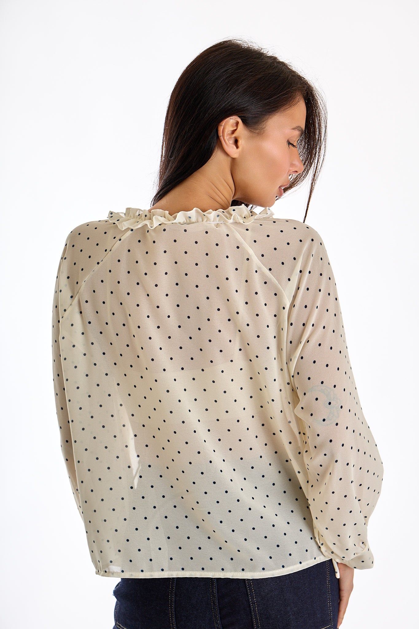 CAMICIA COLLO ARRICCIATO POIS|Colore:Avorio