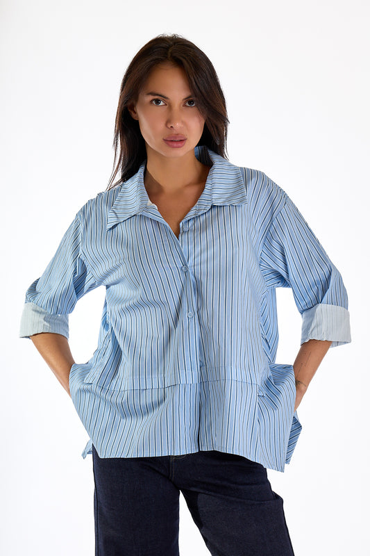 CAMICIA CROPPED RIGATA|Colore:Celeste