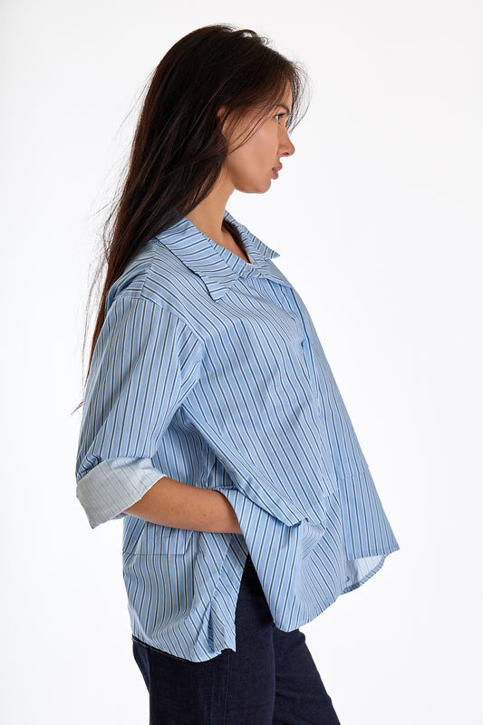CAMICIA CROPPED RIGATA|Colore:Celeste