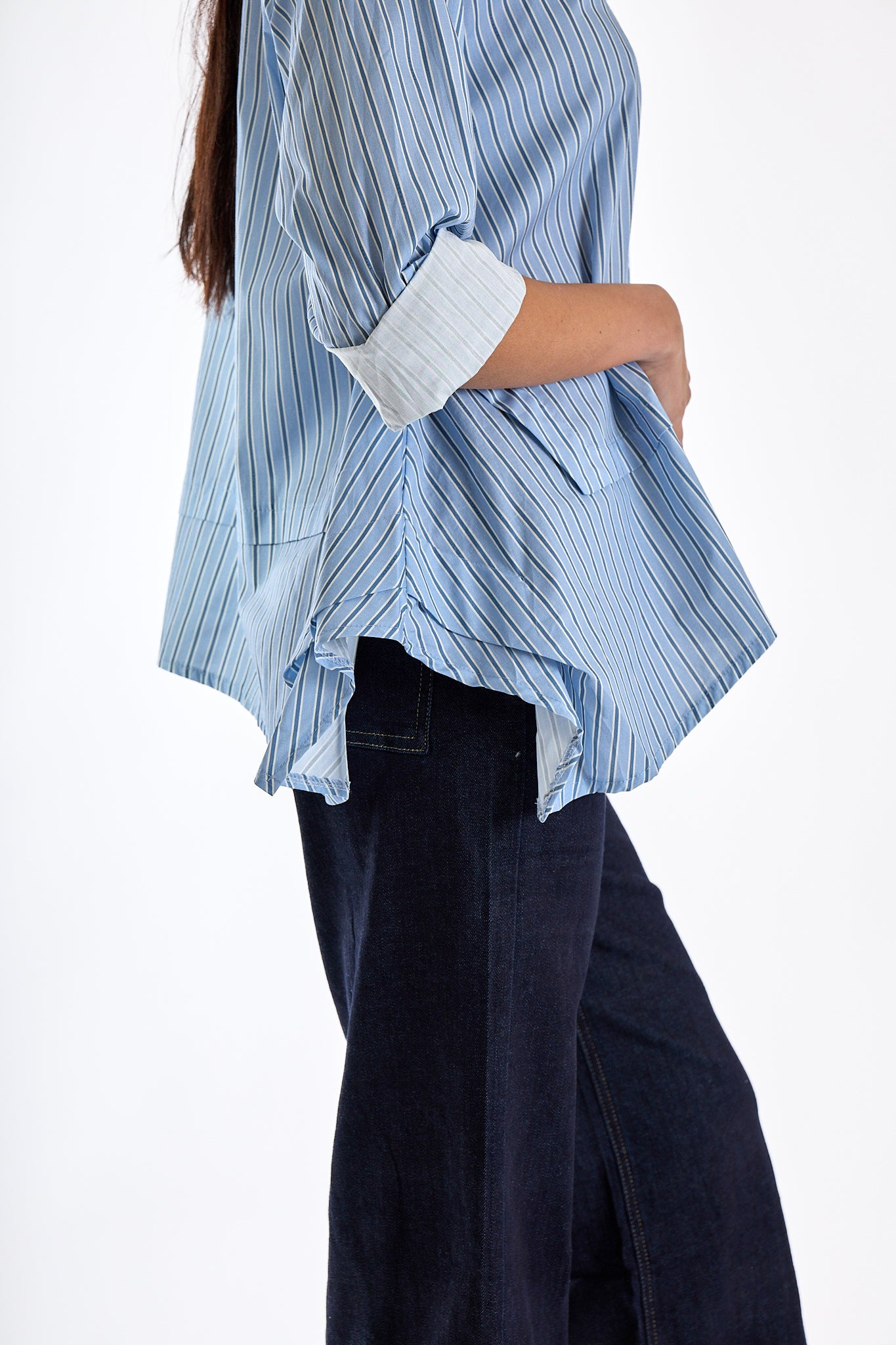 CAMICIA CROPPED RIGATA|Colore:Celeste