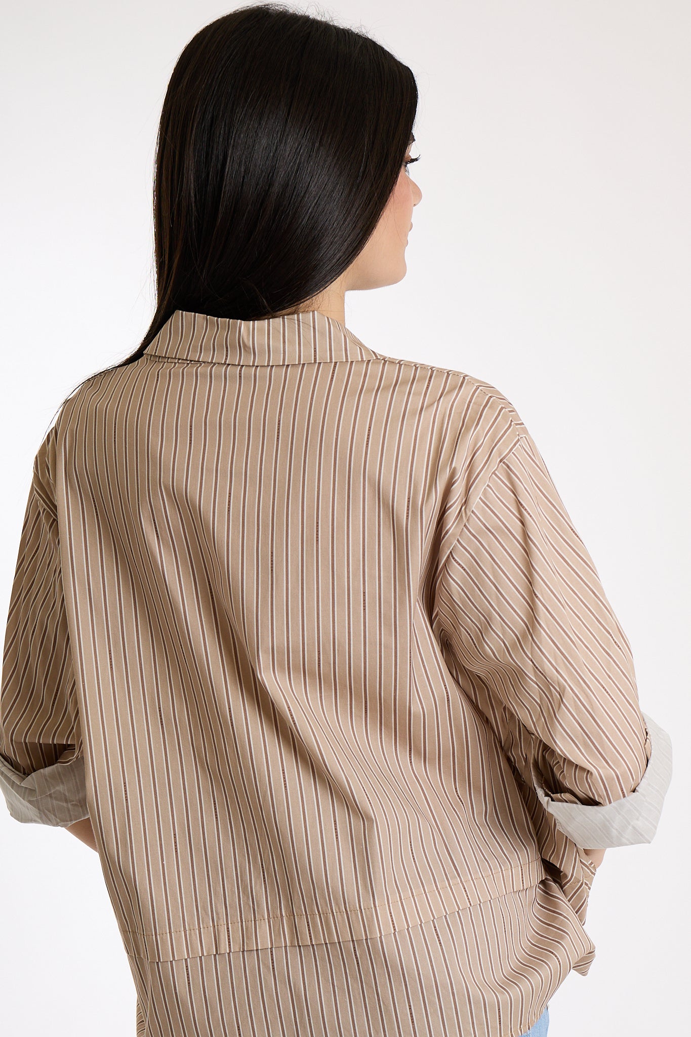 CAMICIA CROPPED RIGATA|Colore:Sabbia