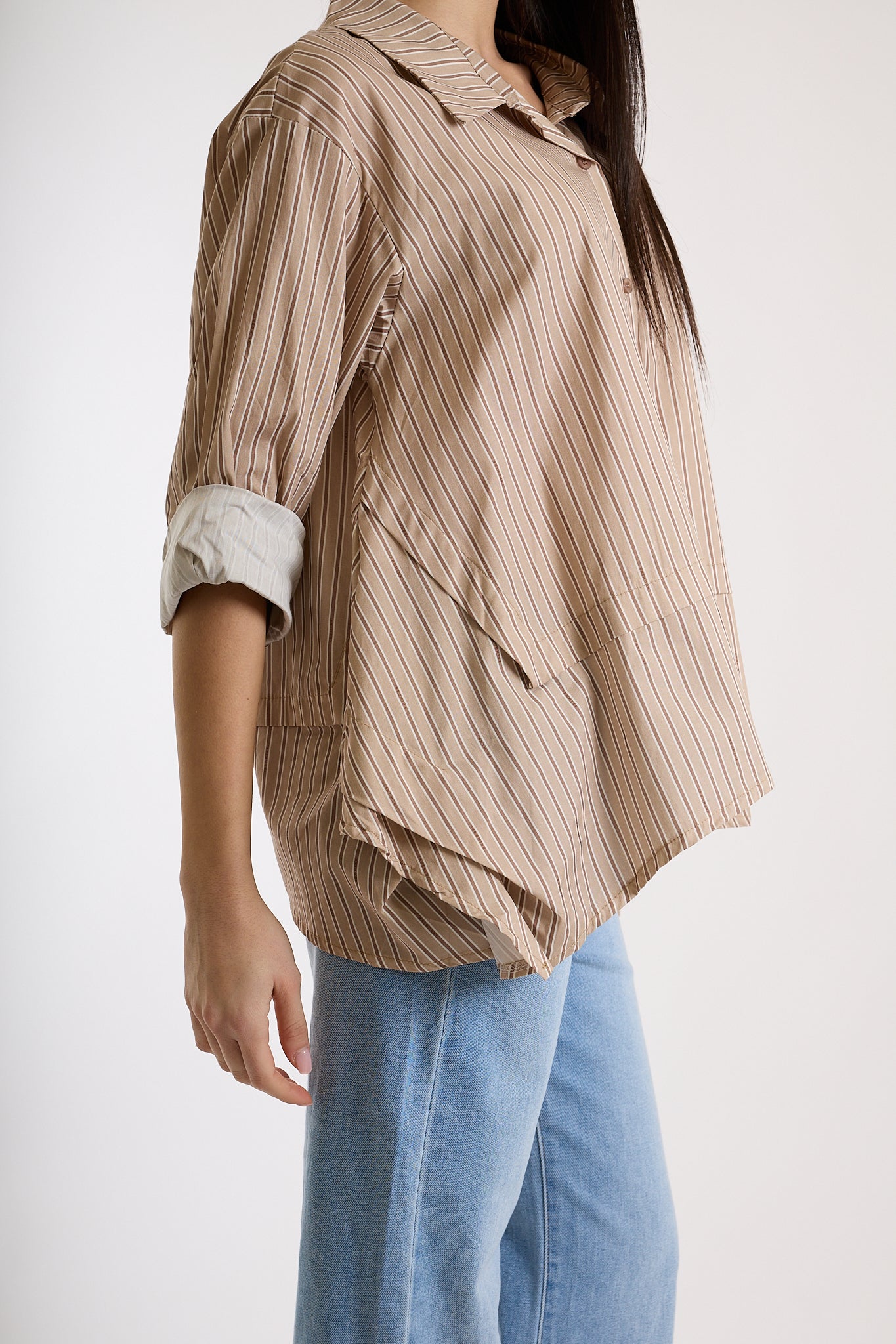 CAMICIA CROPPED RIGATA|Colore:Sabbia