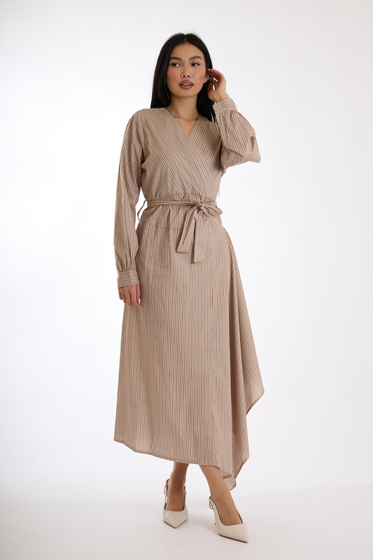 ABITO LUNGO RIGATO|Colore:Sabbia