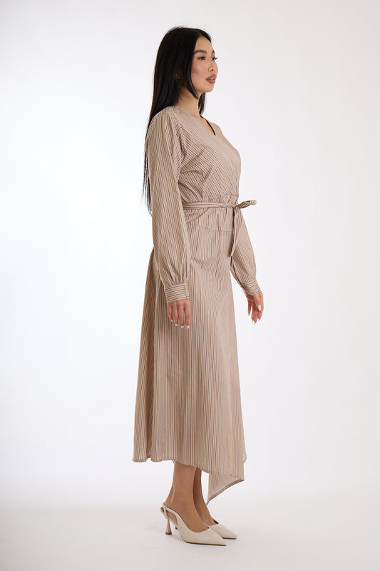 ABITO LUNGO RIGATO|Colore:Sabbia