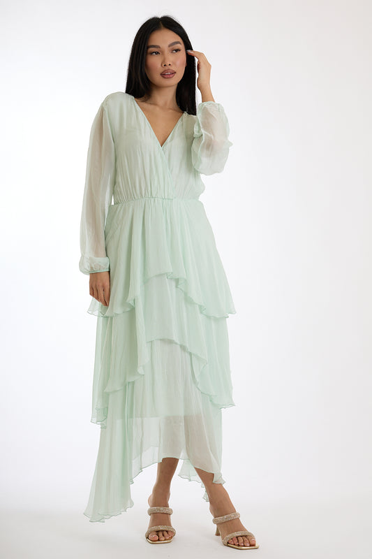 ABITO LUNGO BALZE SETA|Colore:Menta