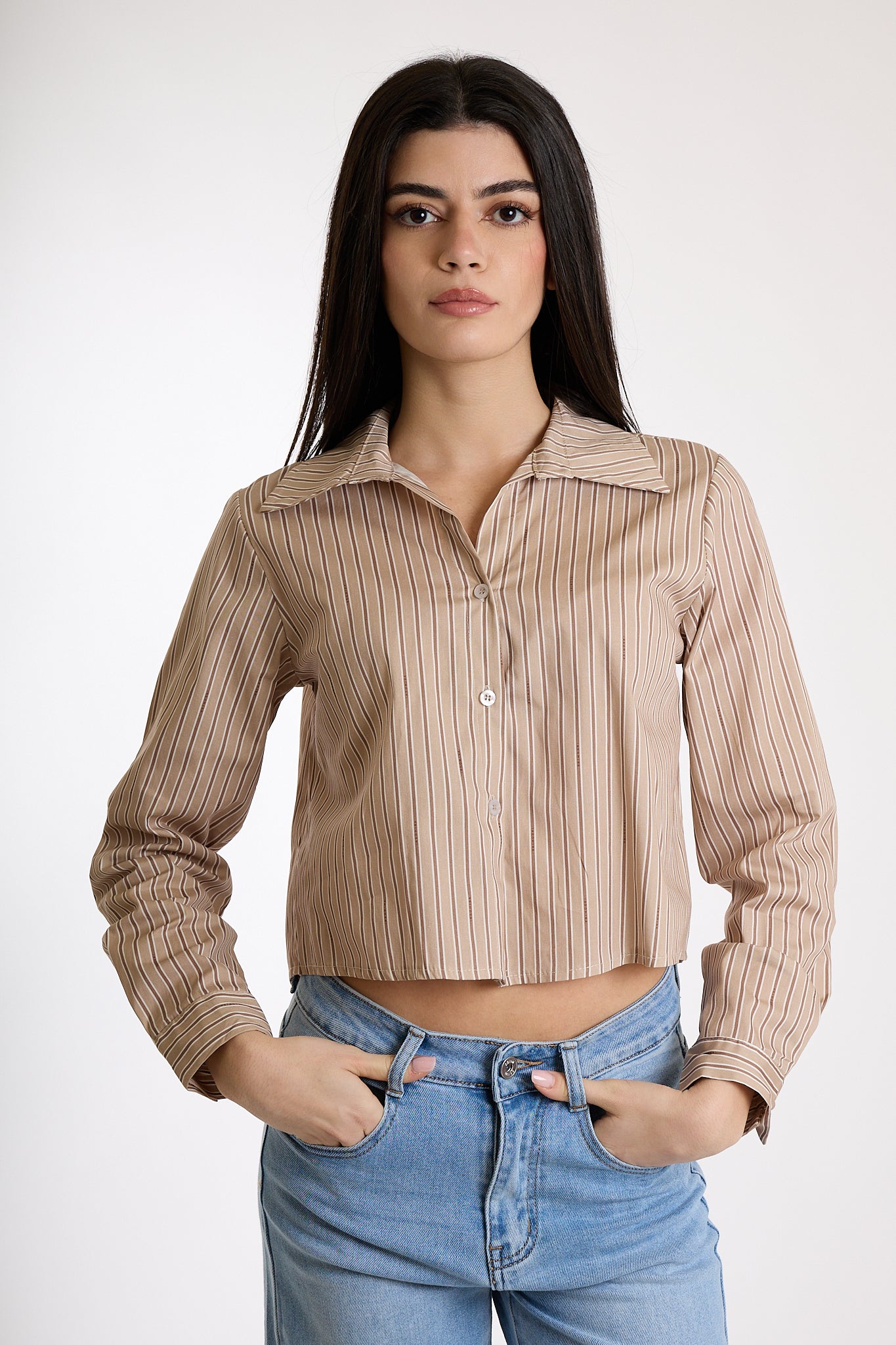 CAMICIA CORTA RIGATA|Colore:Sabbia