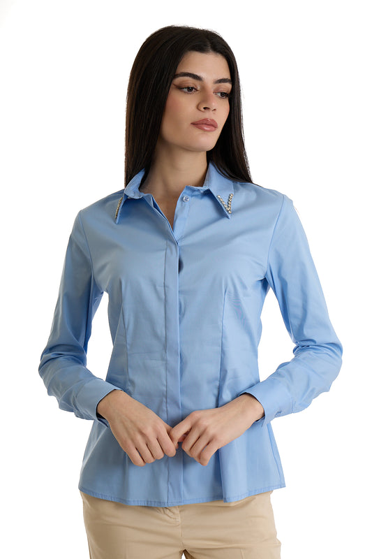 CAMICIA BRILLANTI COLLO|Colore:Celeste