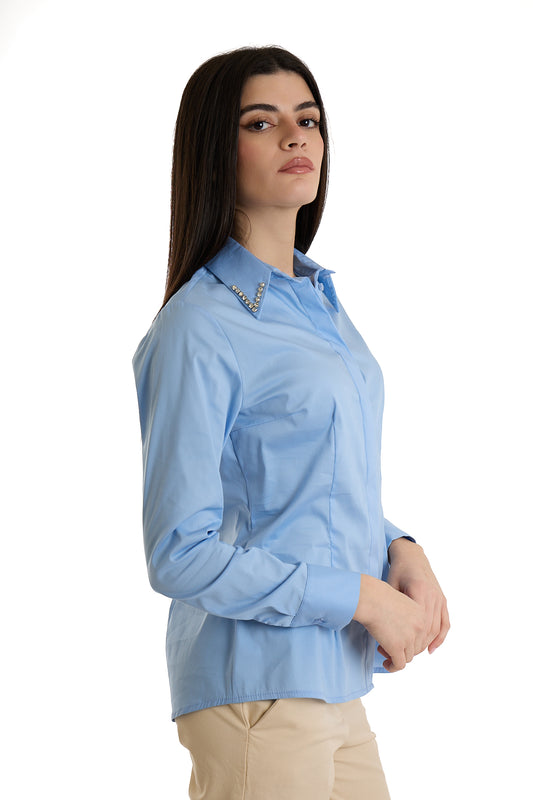 CAMICIA BRILLANTI COLLO|Colore:Celeste