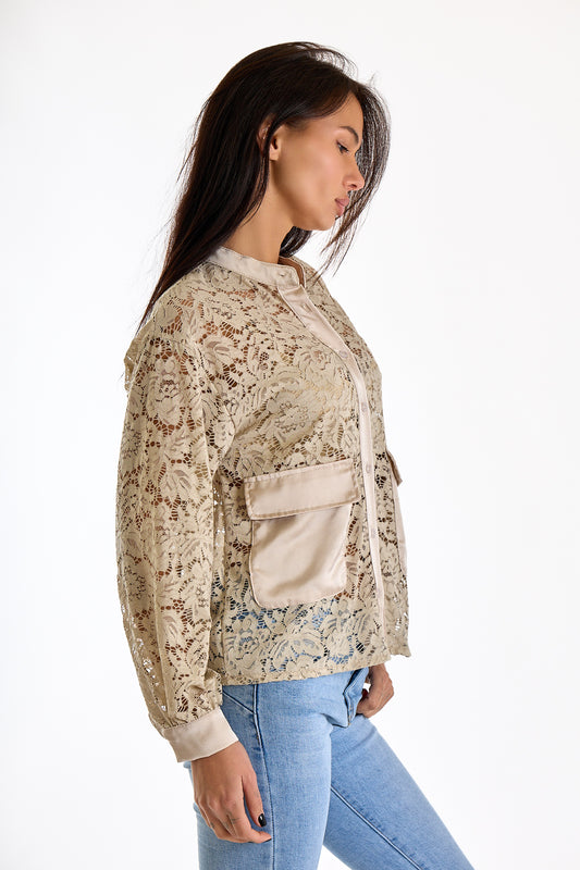 CAMICIA PIZZO CON TASCHE|Colore:Sabbia