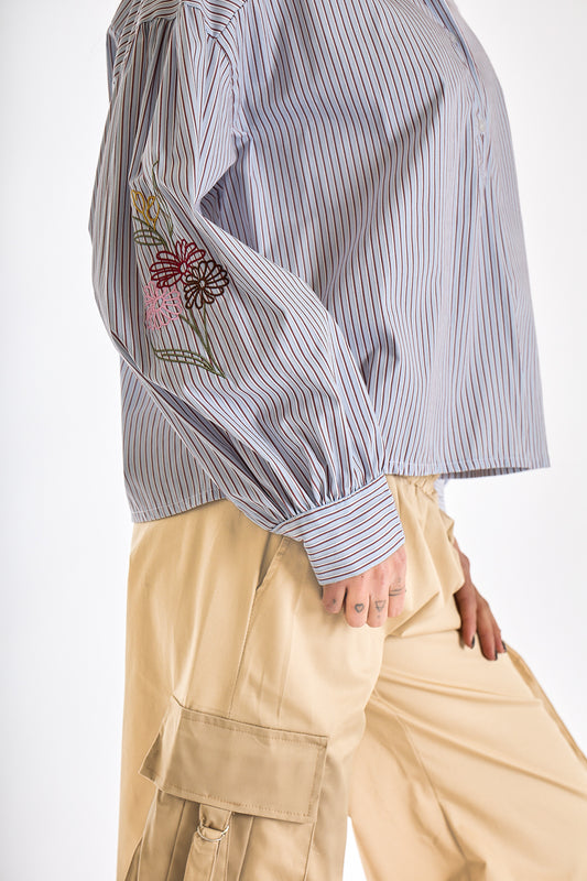 CAMICIA RICAMI MANICA|Colore:Celeste