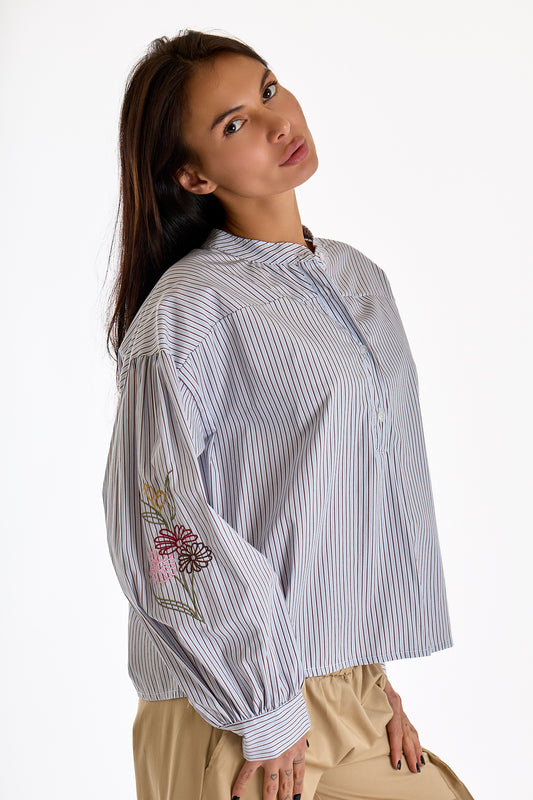 CAMICIA RICAMI MANICA|Colore:Celeste
