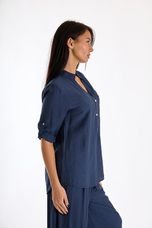 CAMICIA TASCHINO VISCOSA|Colore:Blu