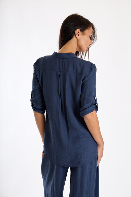 CAMICIA TASCHINO VISCOSA|Colore:Blu
