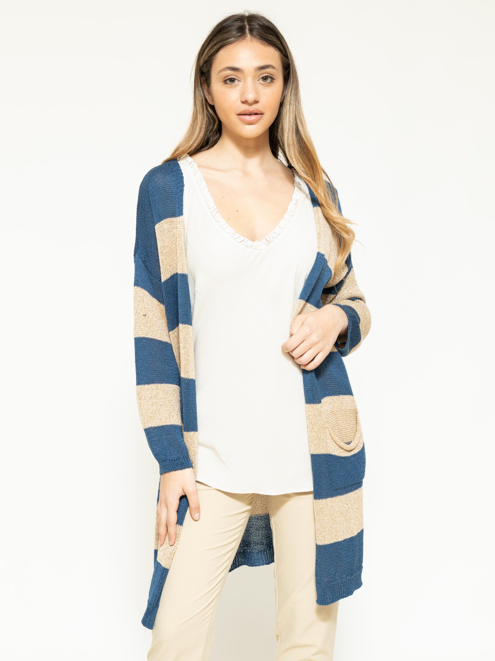 Cardigan con fasce lurex