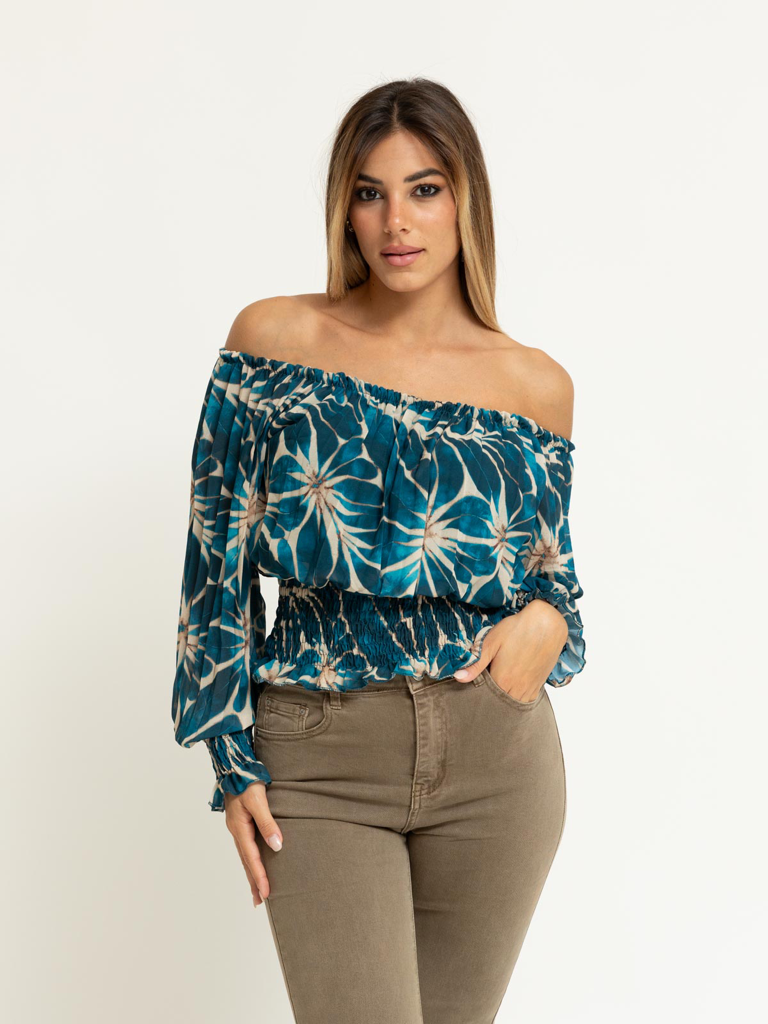 Blusa arricciata in fantasia FLEUR
